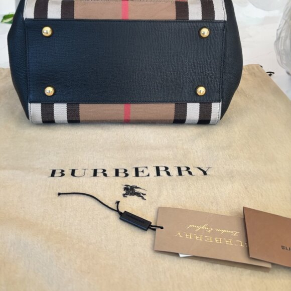 Authentic Burberry House Check Derby Leather Small Canterbury Tote Bag Black - Picture 15 of 16